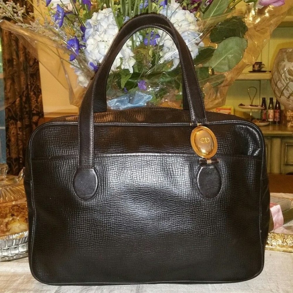 Dior vintage black leather handbag purse